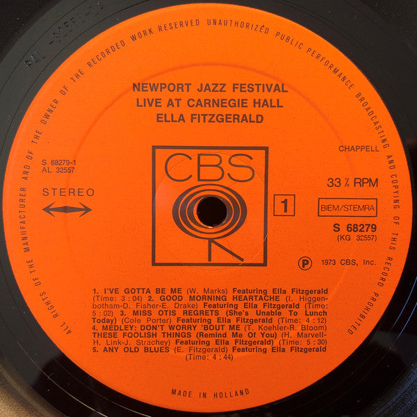 Ella Fitzgerald : Newport Jazz Festival Live At Carnegie Hall (July 5, 1973) (2xLP, Album)