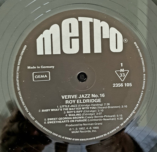Roy Eldridge : Verve Jazz No. 16 (LP, Comp, Mono)