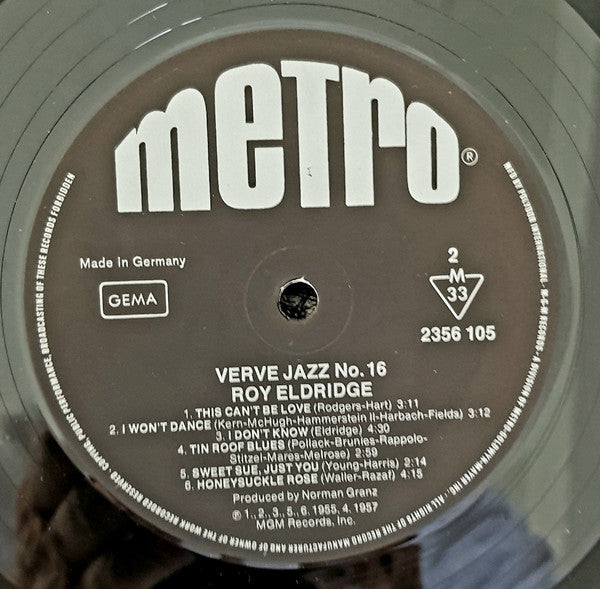 Roy Eldridge : Verve Jazz No. 16 (LP, Comp, Mono)