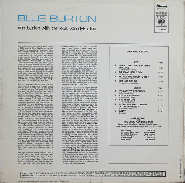 Ann Burton With Louis Van Dyke Trio : Blue Burton (LP, Album, RE)