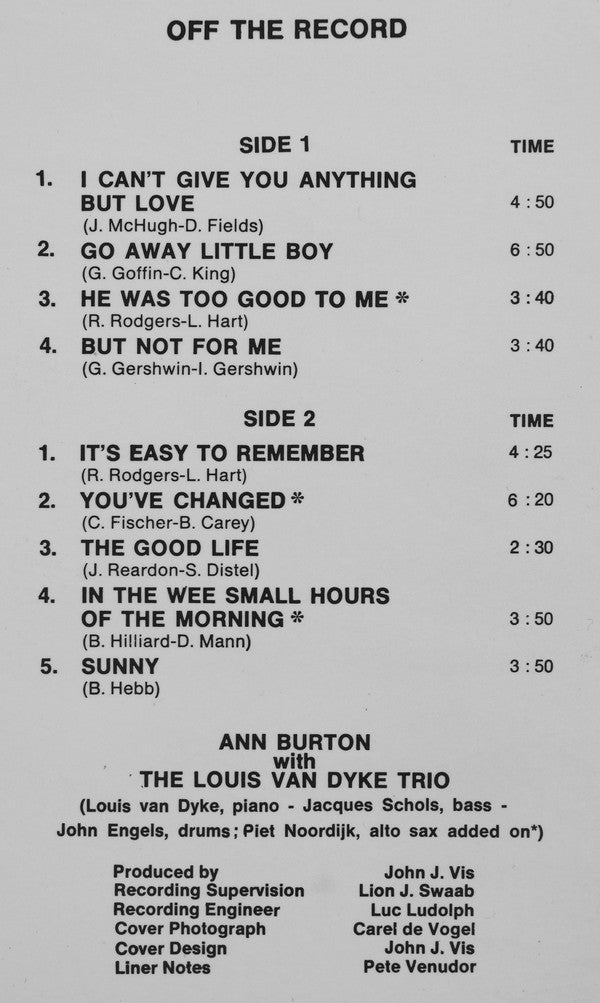 Ann Burton With Louis Van Dyke Trio : Blue Burton (LP, Album, RE)