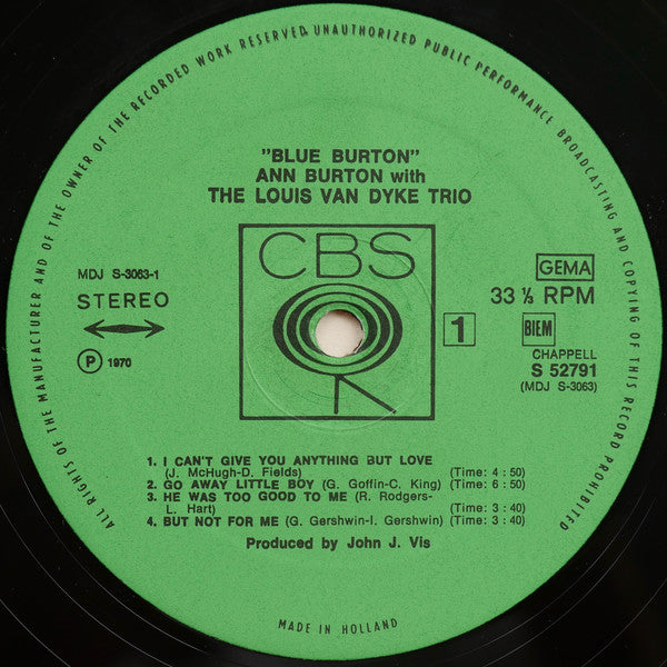 Ann Burton With Louis Van Dyke Trio : Blue Burton (LP, Album, RE)