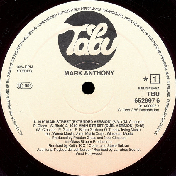 Mark Anthony : 1919 Main Street (12", Maxi)