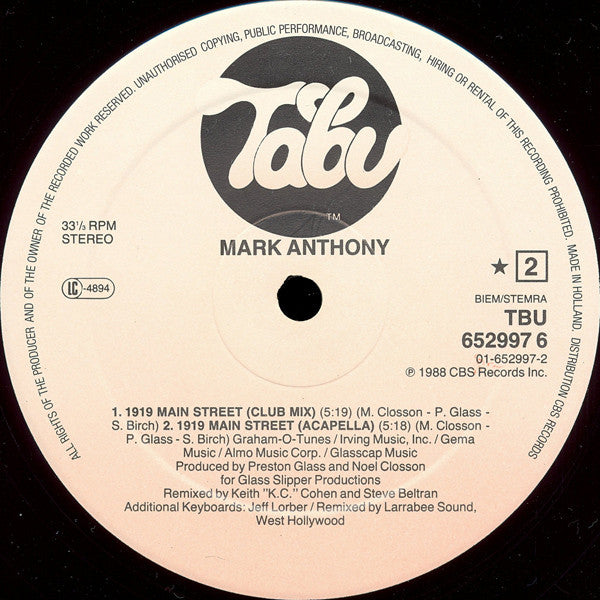 Mark Anthony : 1919 Main Street (12", Maxi)