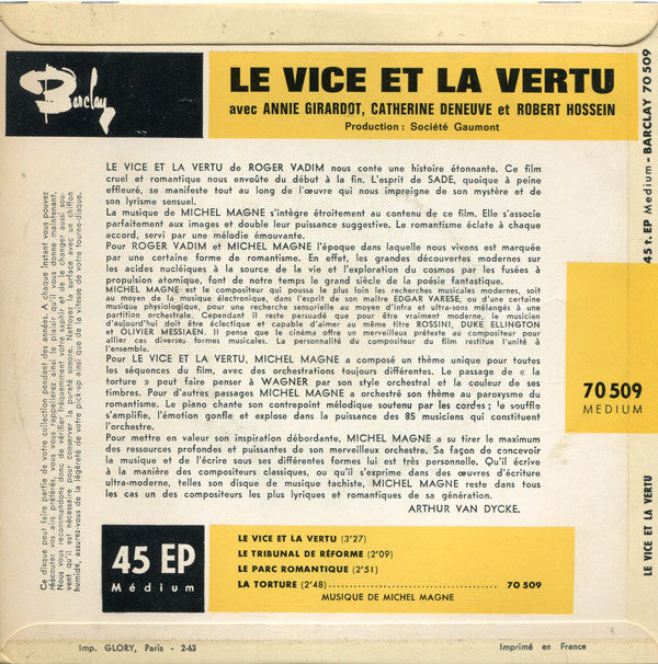 Michel Magne : Le Vice Et La Vertu (Bande Originale Du Film) (7", EP)