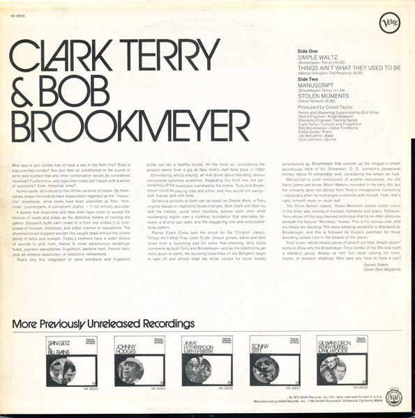 Clark Terry & Bob Brookmeyer : Previously Unreleased Recordings (LP, Album)