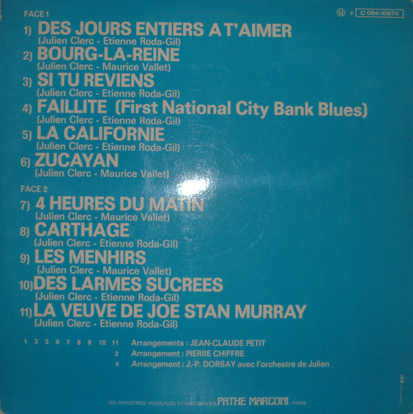 Julien Clerc : Des Jours Entiers A T'aimer (LP, Album, Gat)
