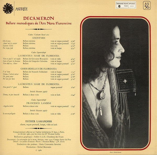 Esther Lamandier : Decameron (Ballate Monodiques De L'Ars Nova Florentine) (LP)