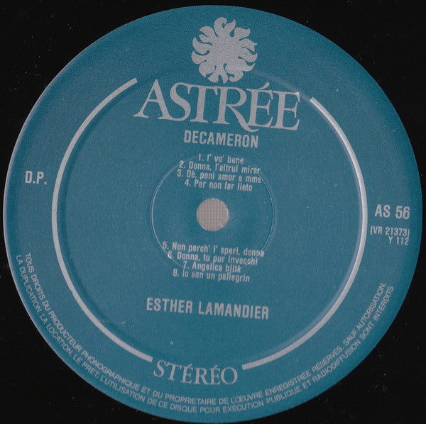 Esther Lamandier : Decameron (Ballate Monodiques De L'Ars Nova Florentine) (LP)