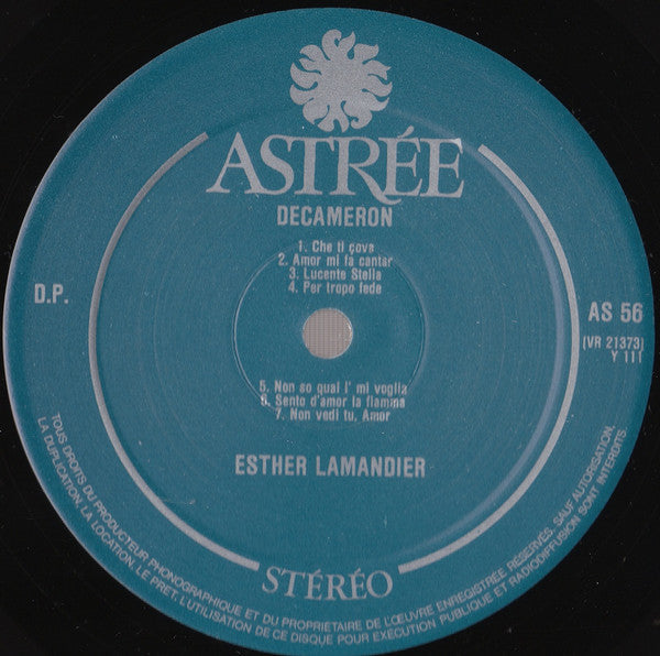 Esther Lamandier : Decameron (Ballate Monodiques De L'Ars Nova Florentine) (LP)