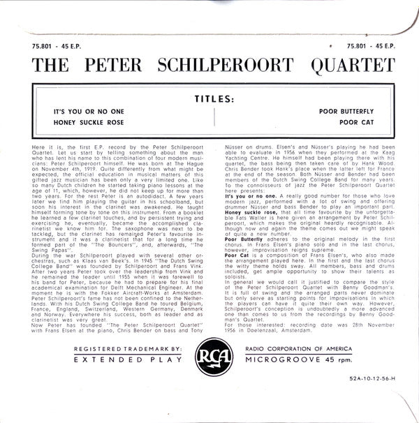 The Peter Schilperoort Quartet : PS 4 (7", EP)