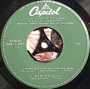 Bobby Hackett And His Jazz Band : Coast Concert (7", EP)