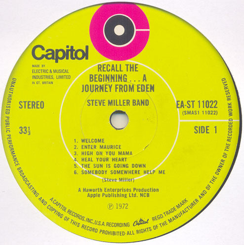 Steve Miller Band : Recall The Beginning...A Journey From Eden (LP, Album, Gat)