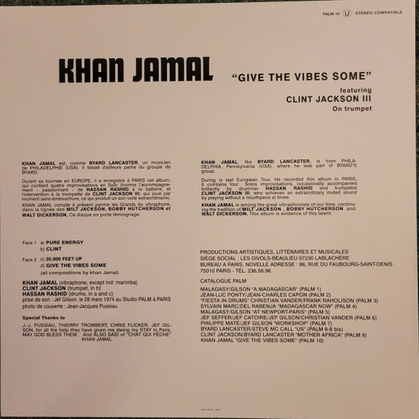 Khan Jamal : Give The Vibes Some (LP, Album, Ltd, RE)