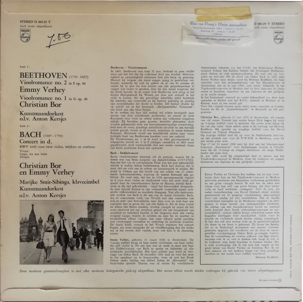 Ludwig van Beethoven / Johann Sebastian Bach - Emmy Verhey, Christiaan Bor, Kunstmaandorkest, Anton Kersjes : Vioolromance No. 1 In G / Vioolromance No. 2 In F / Dubbelconcert (LP, Album)