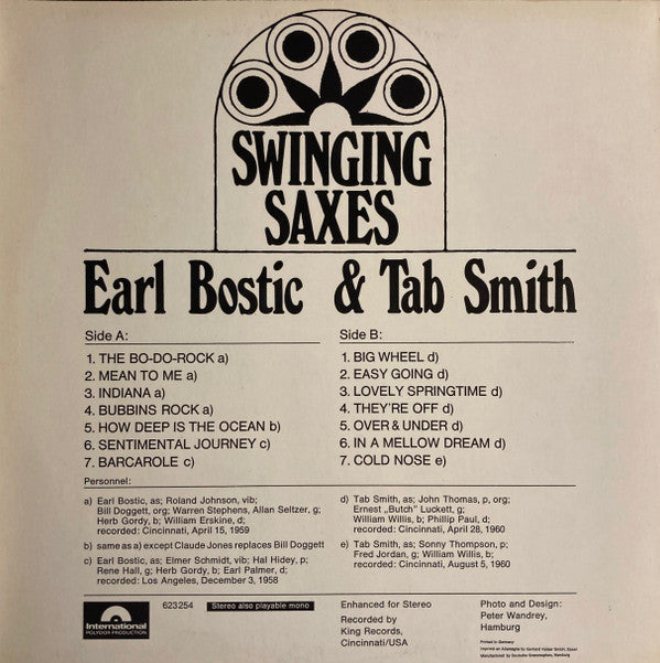 Earl Bostic & Tab Smith : Swinging Saxes (LP, Album)