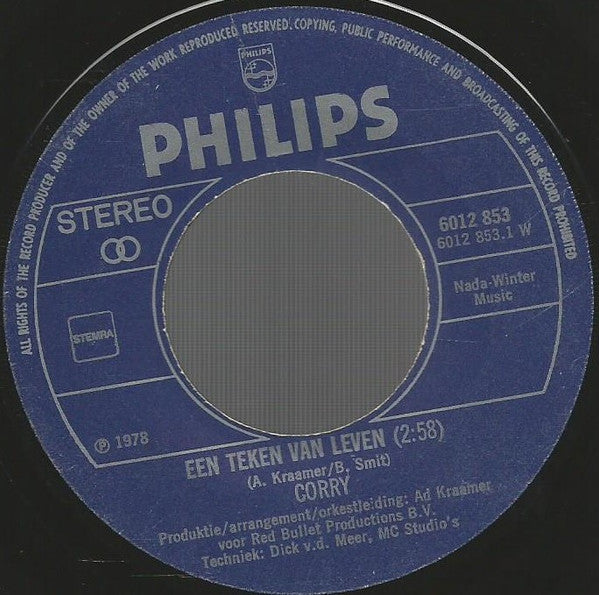 Corry* : Een Teken Van Leven (7", Single)