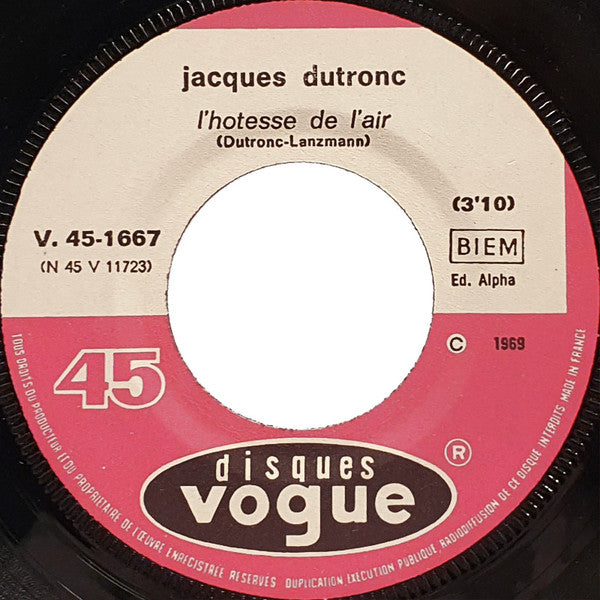 Jacques Dutronc : L'hotesse De L'air  (7", Single)