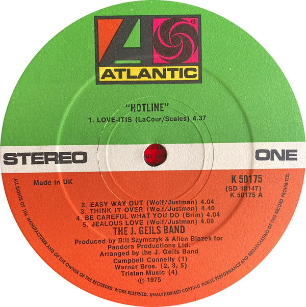 The J. Geils Band : Hotline (LP, Album)
