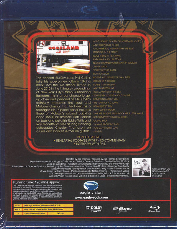 Phil Collins : Going Back: Live At Roseland Ballroom, NYC (Blu-ray, Multichannel)