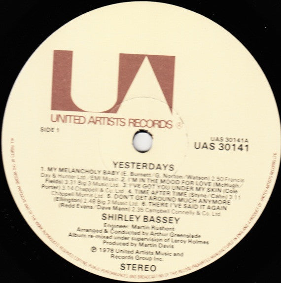 Shirley Bassey : Yesterdays (LP, Album)