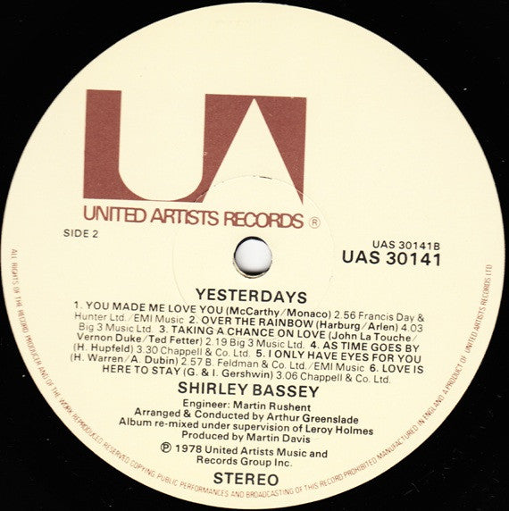 Shirley Bassey : Yesterdays (LP, Album)