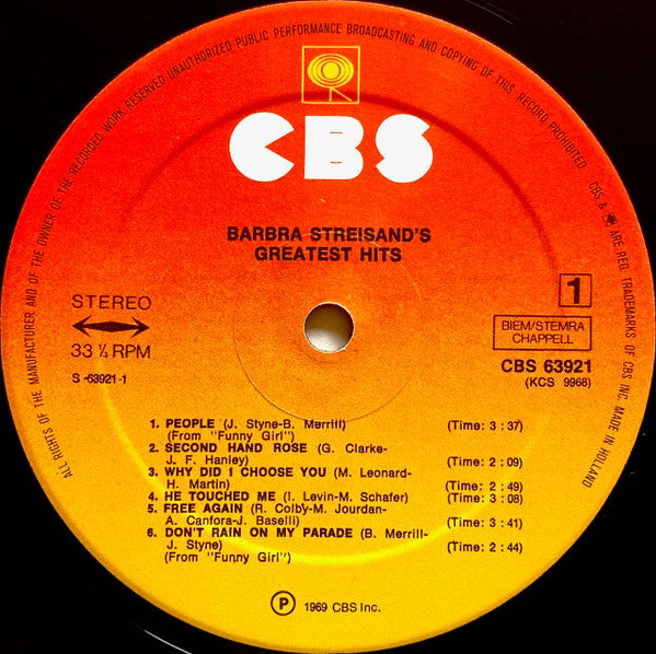 Barbra Streisand : Barbra Streisand's Greatest Hits (LP, Comp)
