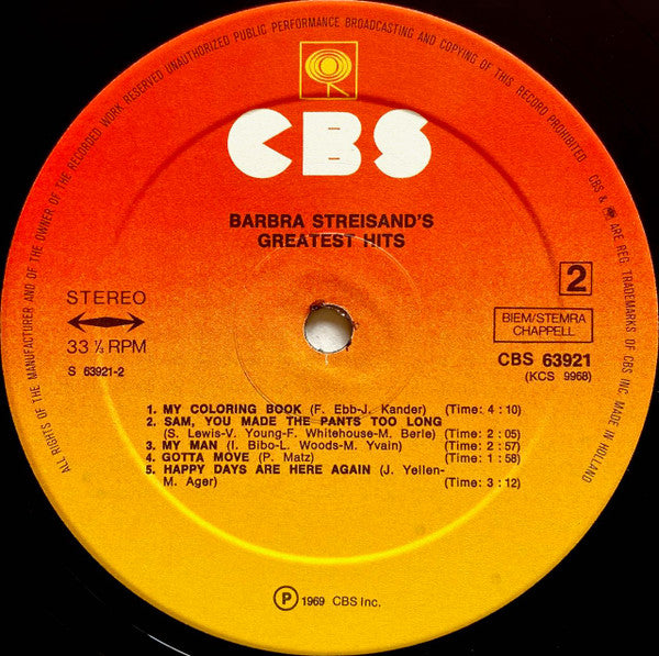 Barbra Streisand : Barbra Streisand's Greatest Hits (LP, Comp)