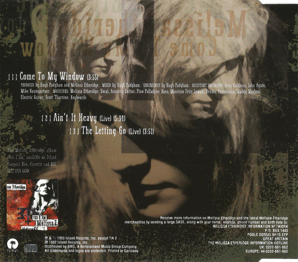 Melissa Etheridge : Come To My Window (CD, Single)