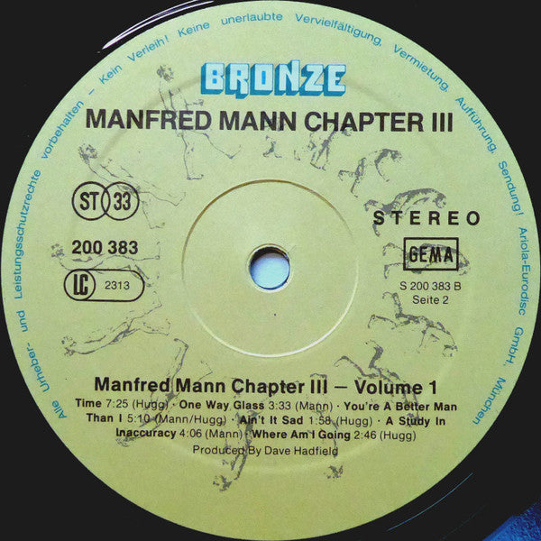 Manfred Mann Chapter Three : Manfred Mann Chapter III − Volume 1 (LP, Album, RE)