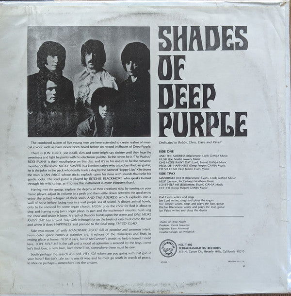 Deep Purple : Shades Of Deep Purple (LP, Album, Ter)