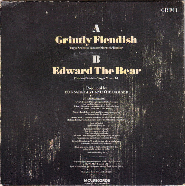 The Damned : Grimly Fiendish (7", Single, Gat)
