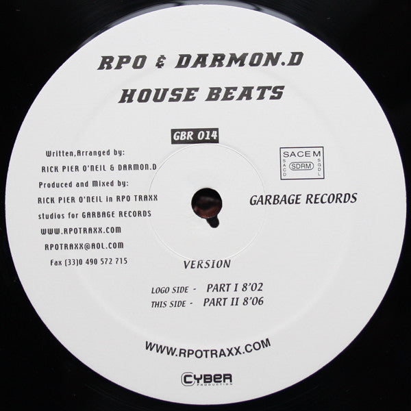 Rick Pier O'Neil & Darmon D : House Beats (12")