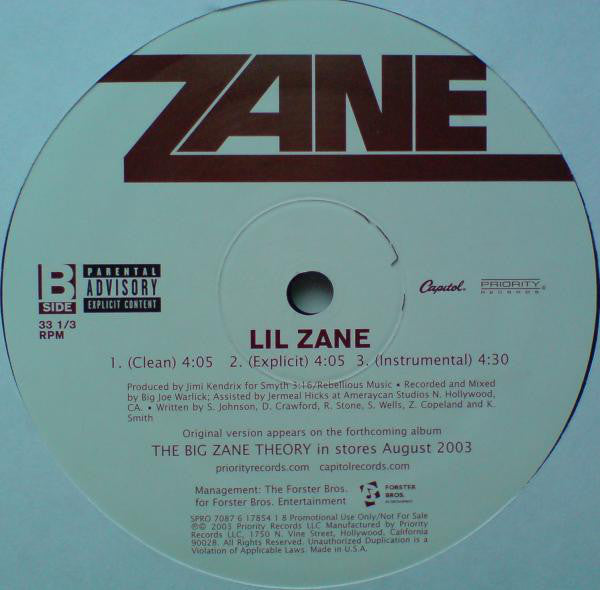 Lil' Zane : Tonite I'm Yours (12", Single, Promo)
