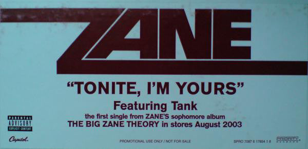 Lil' Zane : Tonite I'm Yours (12", Single, Promo)