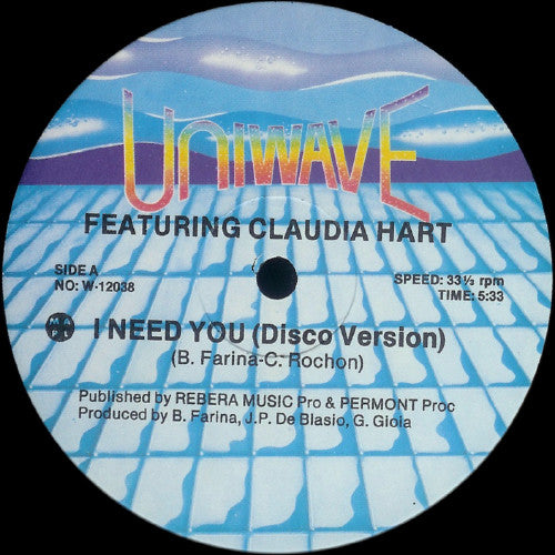 Mix Up Featuring Claudia Hart : I Need You (12")