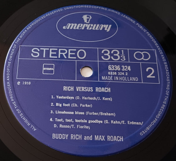 Buddy Rich And Max Roach : Rich Versus Roach (LP, Album)