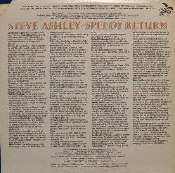 Steve Ashley : Speedy Return (LP, Album)