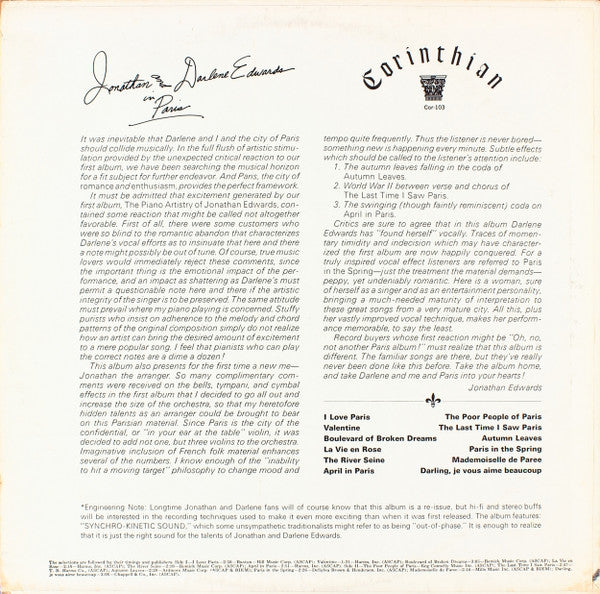 Jonathan And Darlene Edwards : In Paris (LP, Album, RE, RM)