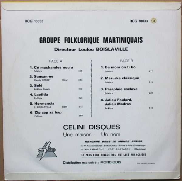 Groupe Folklorique Martiniquais : Groupe Folklorique Martiniquais (LP, Mono)