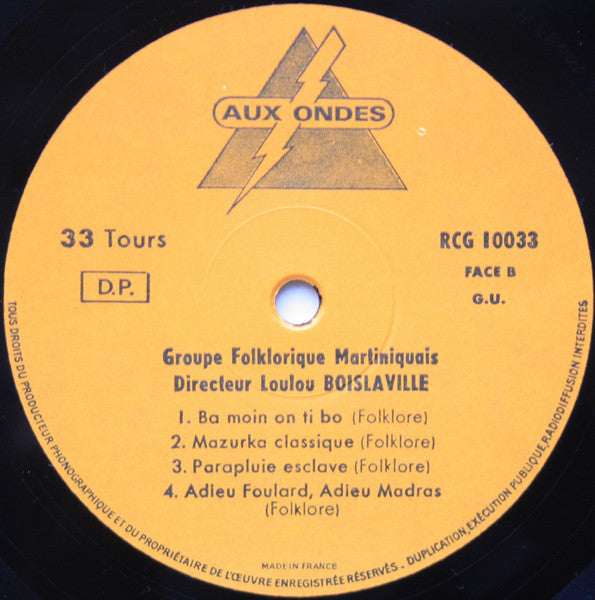 Groupe Folklorique Martiniquais : Groupe Folklorique Martiniquais (LP, Mono)