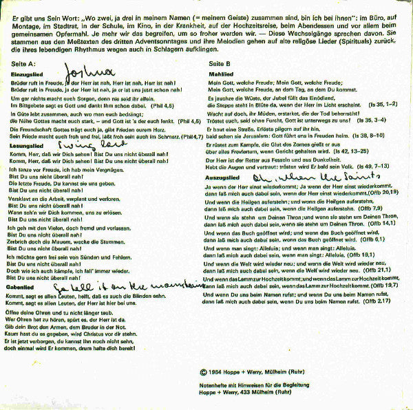 Various : Freut Euch, Der Herr Ist Nah ("Jazzmesse" Für Die Adventszeit) (7")