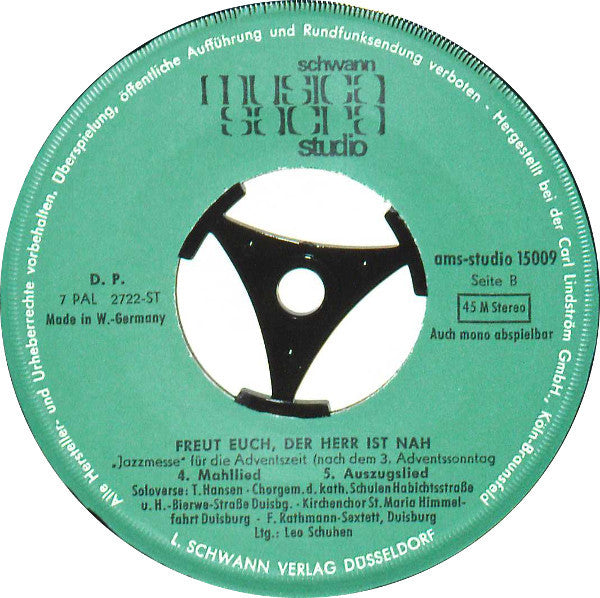 Various : Freut Euch, Der Herr Ist Nah ("Jazzmesse" Für Die Adventszeit) (7")