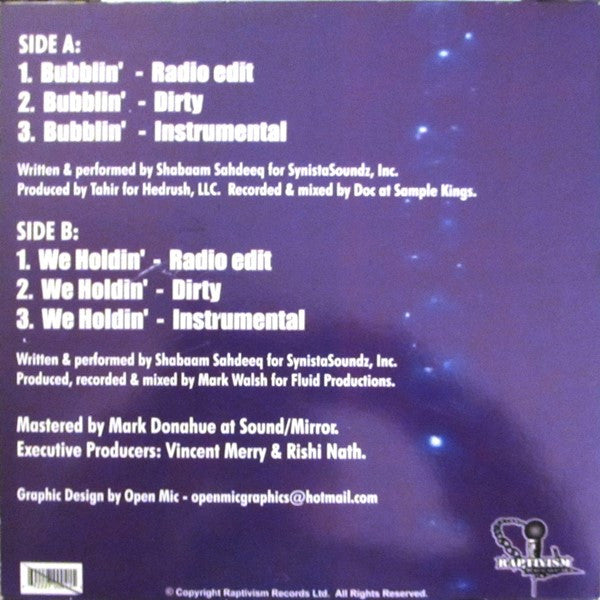 S. Double* AKA Shabaam Sahdeeq : Bubblin' (12")