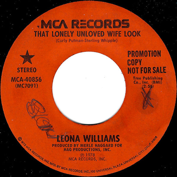 Leona Williams : That Lonely Unloved Wife Look / Mama I've Got To Go To Memphis (7", Single, Promo)