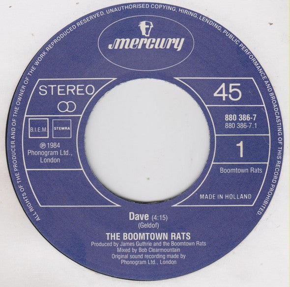 The Boomtown Rats : Dave (7", Single)