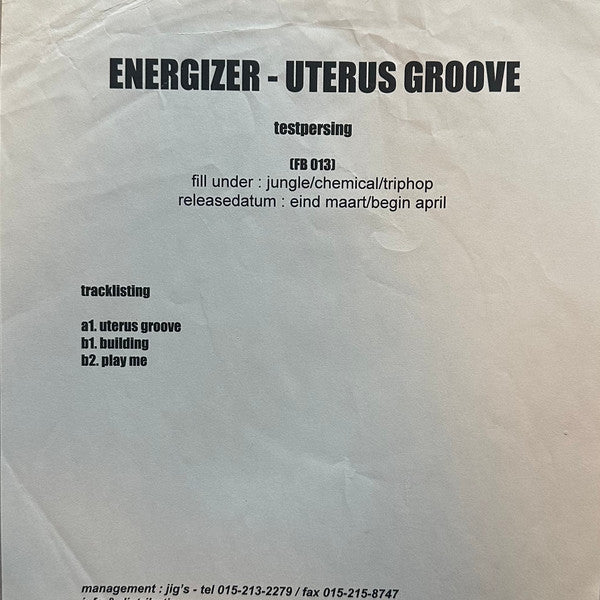 Energizer (2) : Uterus Groove EP (12", EP, Promo, W/Lbl)