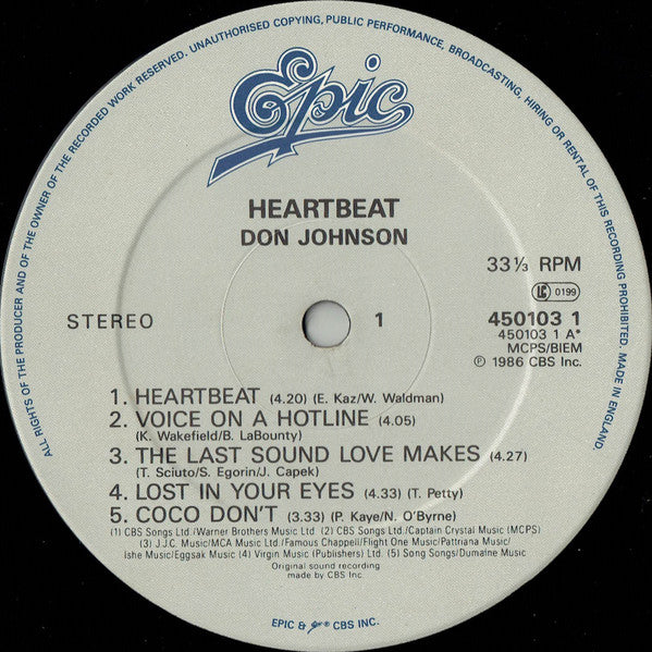Don Johnson : Heartbeat (LP, Album, Gat)