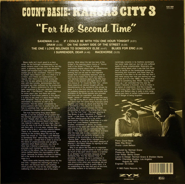 Count Basie / Kansas City 3 : For The Second Time (LP, Album, RE)