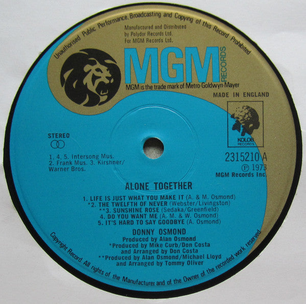 Donny Osmond : Alone Together (LP, Album)